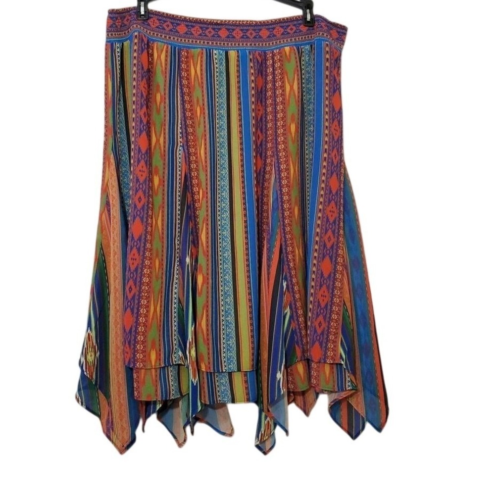 Soft Surroundings Multi Color Tribal Print Handkerchief‎ Women  Midi Skirt L